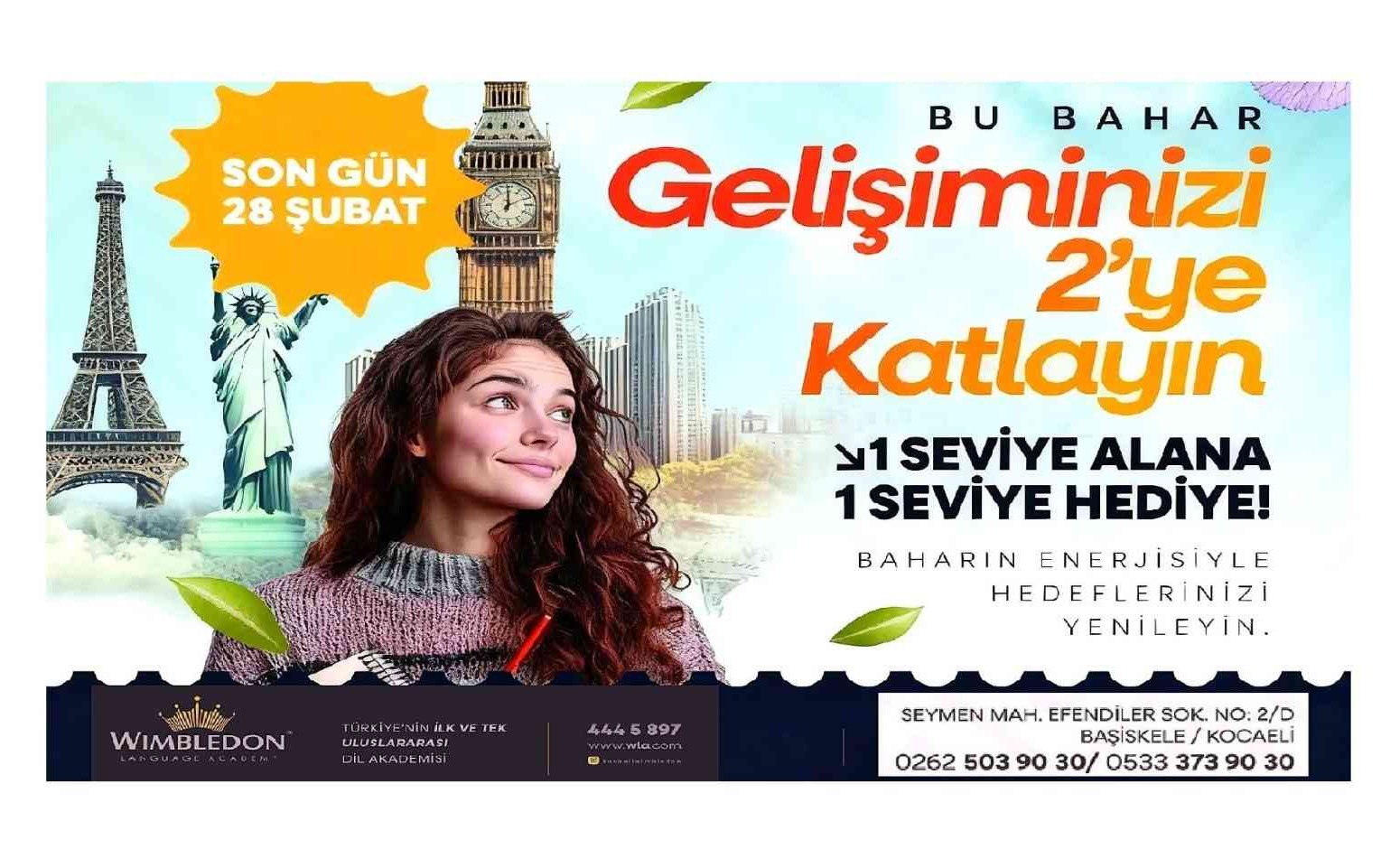 Wimbledon Language Academy'de Başiskele Karta Özel 1 Seviye Alana 1 Seviye Hediye