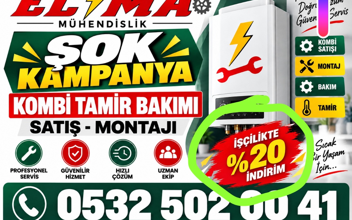Elma Kombi de Kombi Tamir ve Bakımlarında Başiskele Kart Üyelerine Özel  İşçilikte %20 İndirim